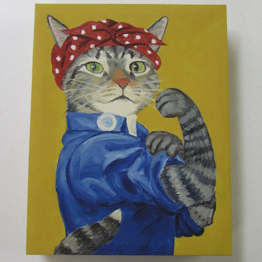 Rosie The Riveter Cat Canvas Print Wall Art Carol Lew Art In Motion 14 x 11 x2.5